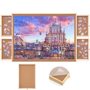 Qiqidog Quality Pinewood Puzzle Board with Drawers